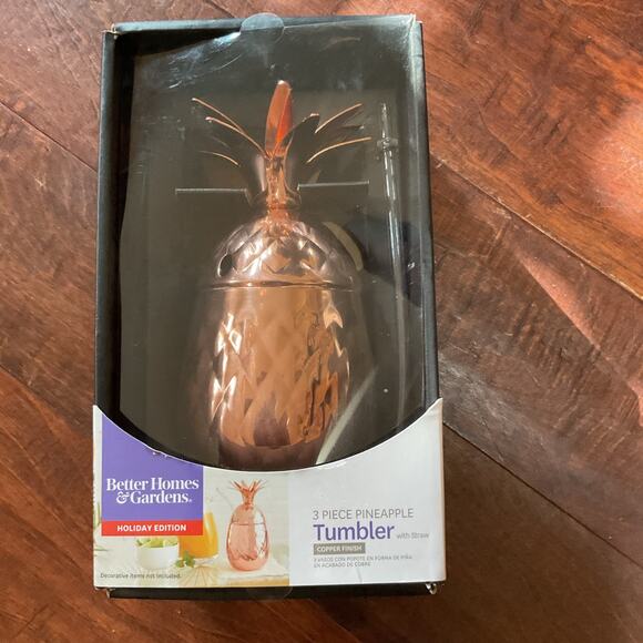 Better Homes and Garden Copper Pineapple Tumbler w/ Straw Holiday Edition NWT - Picture 1 of 3